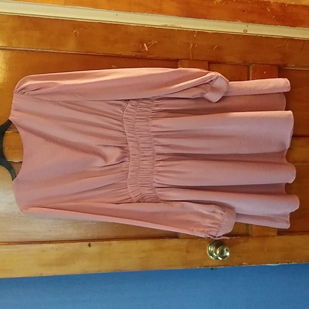 Express Satin V Neck Smocked Waist Dress - Picture 4 of 5